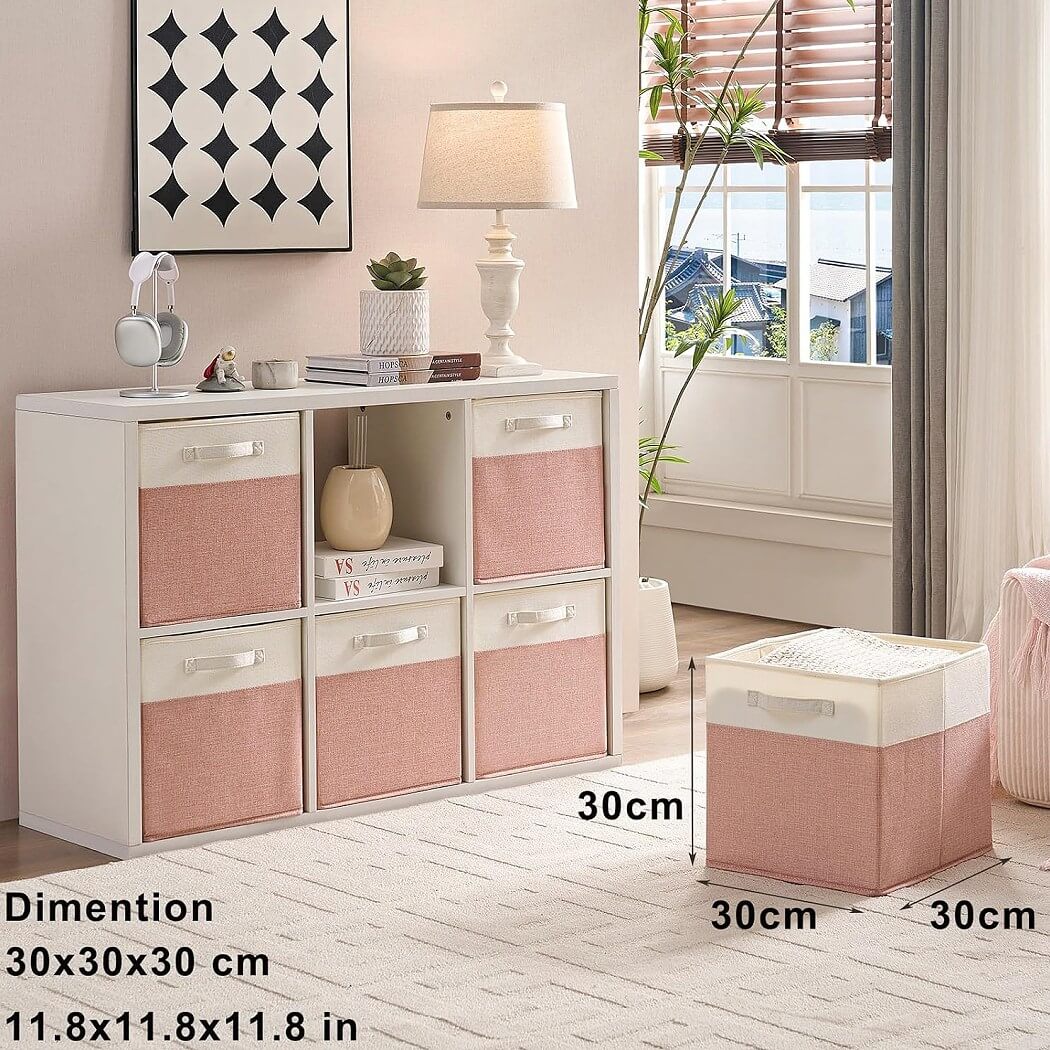 Fabric Cube Storage Boxes – Pink/Cream White, Foldable Storage Box - Image 18