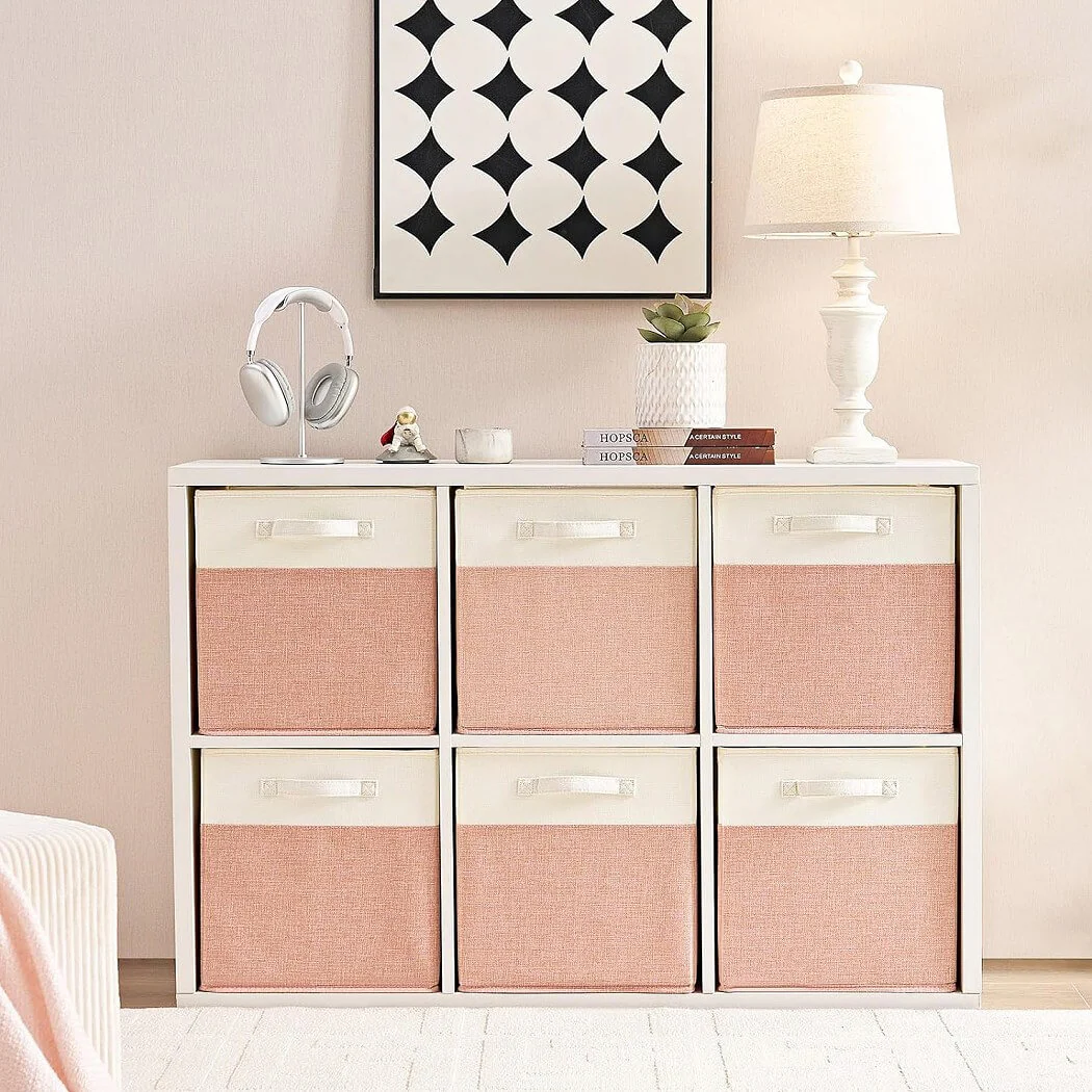 Fabric Cube Storage Boxes – Pink/Cream White, Foldable Storage Box - Image 28