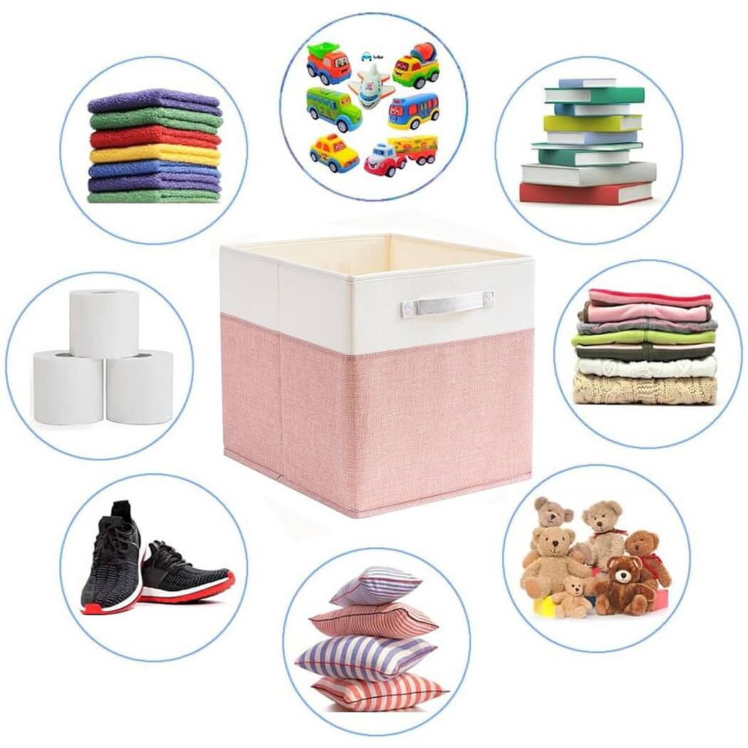 Fabric Cube Storage Boxes – Pink/Cream White, Foldable Storage Box - Image 32