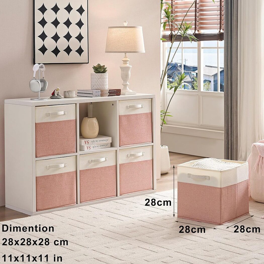 Fabric Cube Storage Boxes – Pink/Cream White, Foldable Storage Box - Image 34