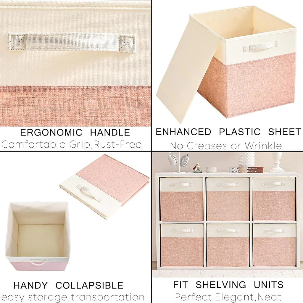 Fabric Cube Storage Boxes – Pink/Cream White, Foldable Storage Box - Image 63