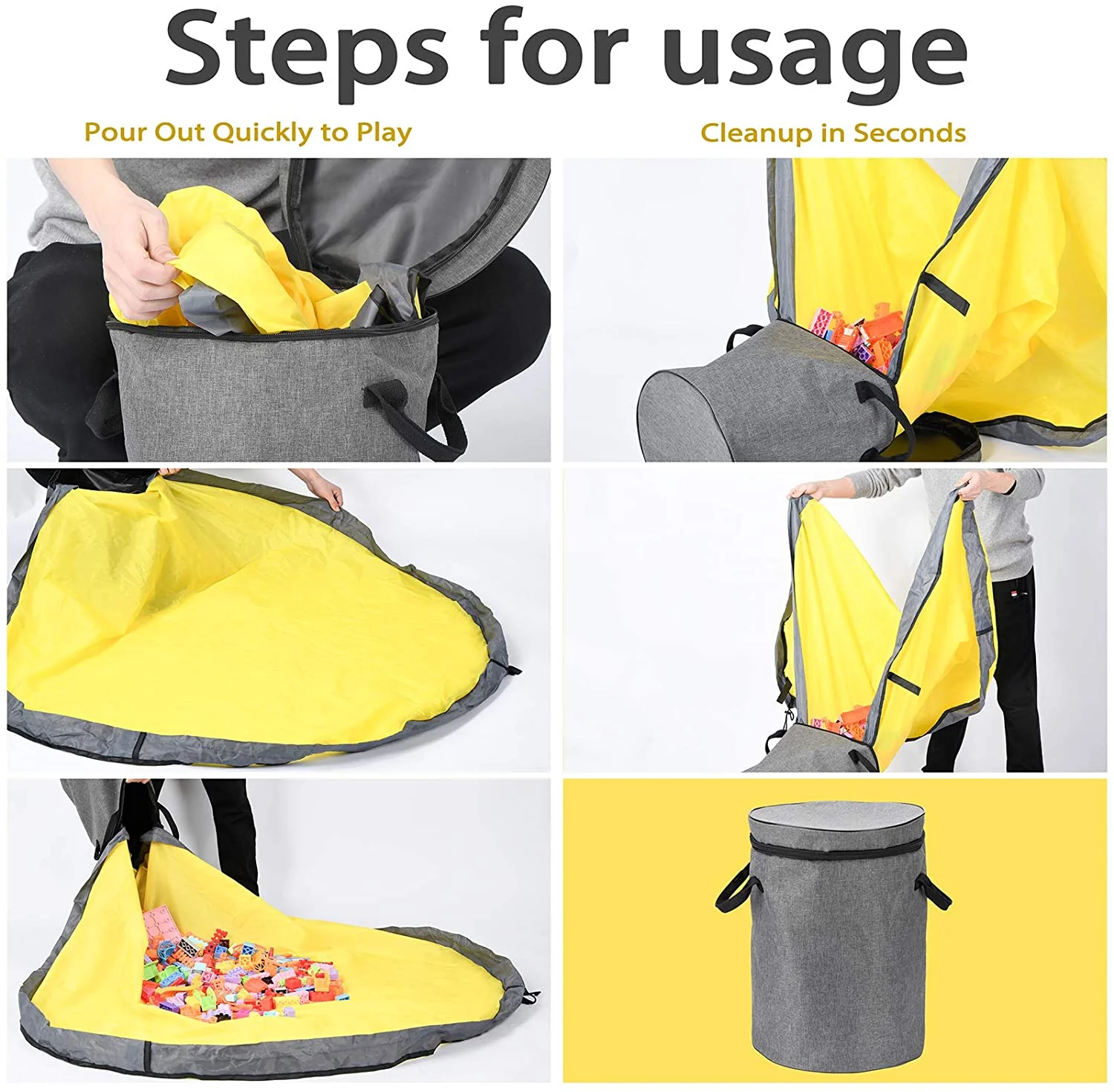 2 in 1 Quick Collapsible Toy Storage Bag and Play Mat with Zipper Lid for Kids Room - Image 5