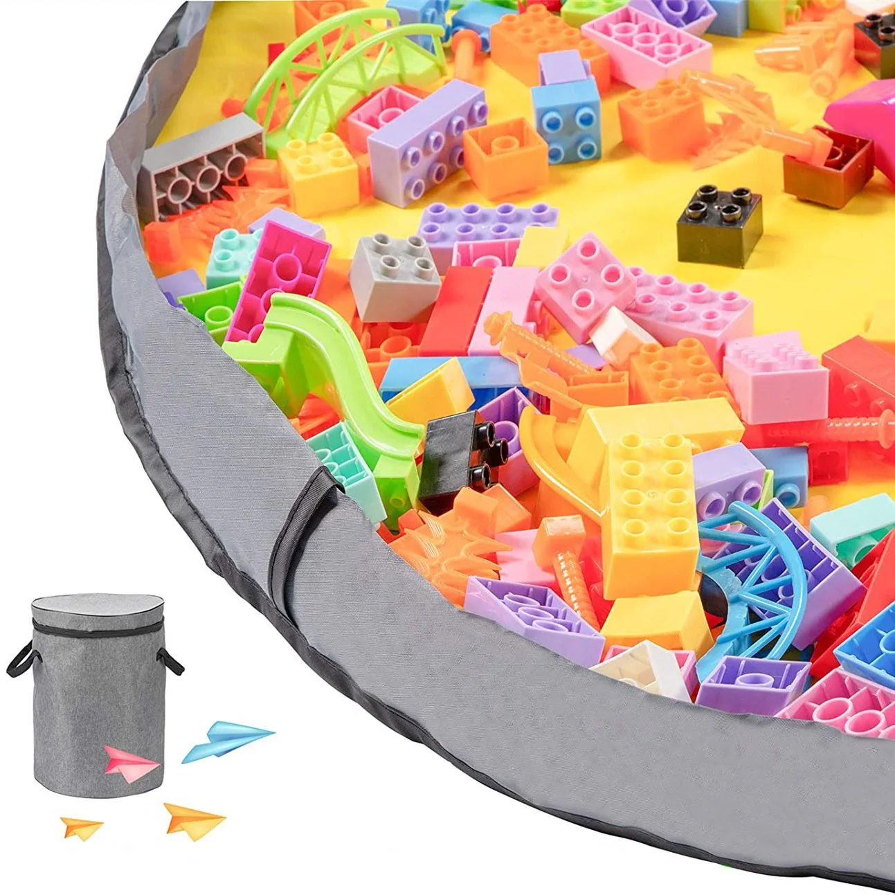 2 in 1 Quick Collapsible Toy Storage Bag and Play Mat with Zipper Lid for Kids Room - Image 7