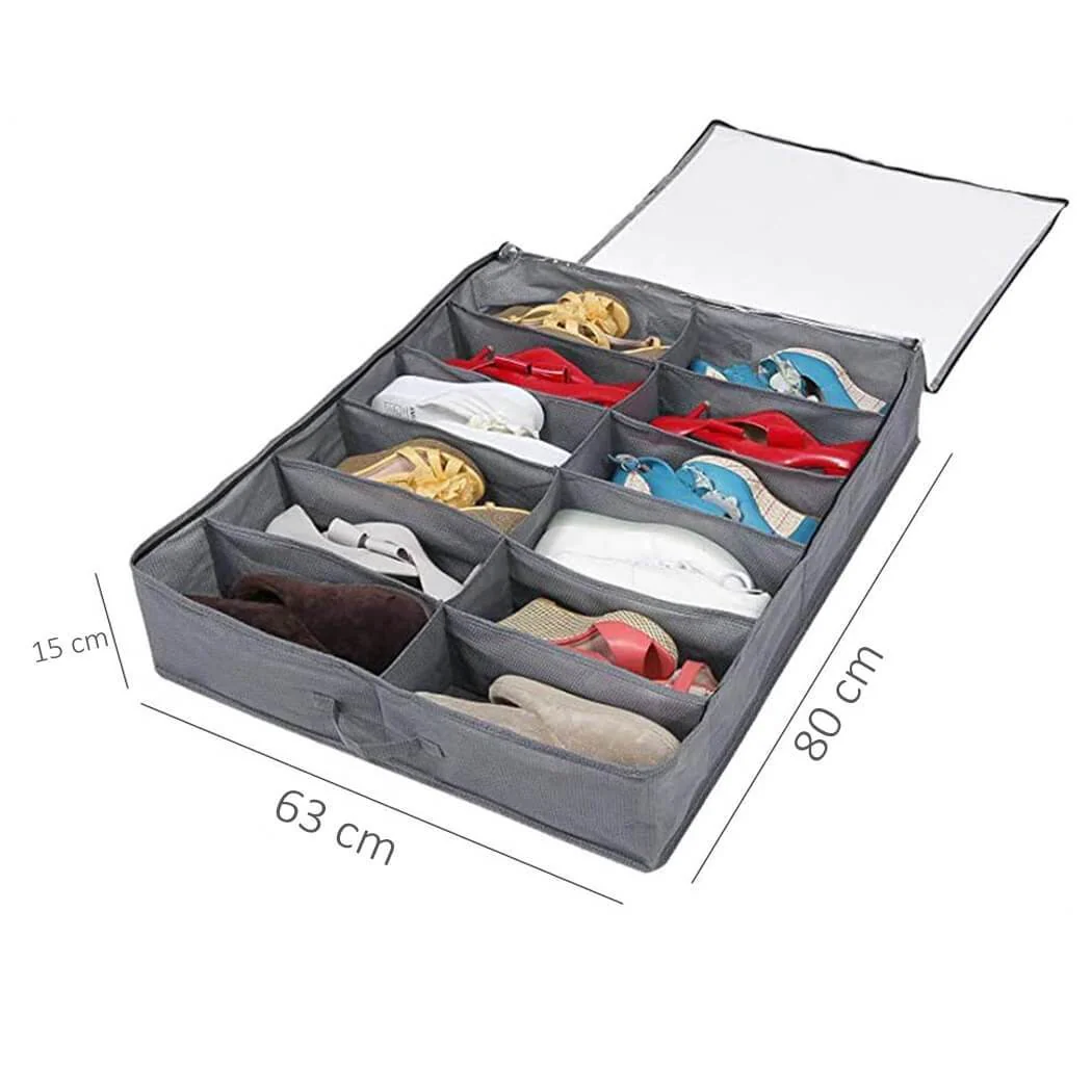 2 Pack UnderBed Shoe Storage Bags Solutions Organizer with Zips, Fits 24 Pairs - Image 3