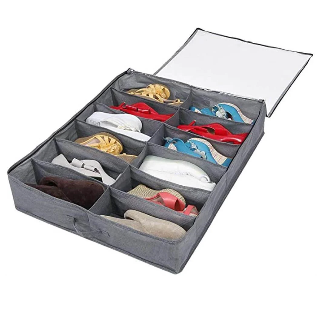 2 Pack UnderBed Shoe Storage Bags Solutions Organizer with Zips, Fits 24 Pairs - Image 5