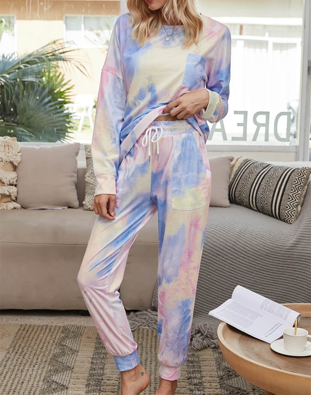 2 Piece Pyjama Set Women Loungewear Long Sleeve Tracksuits - Purple Mangata - Image 6