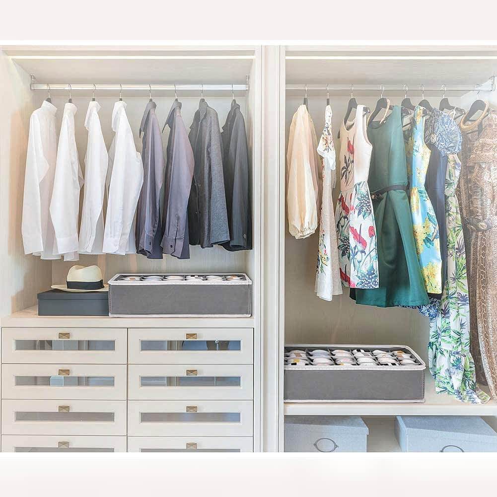 24 Cell Collapsible Drawer Organisers Dividers Wardrobe Organiser 2 Packs Beige - Image 10