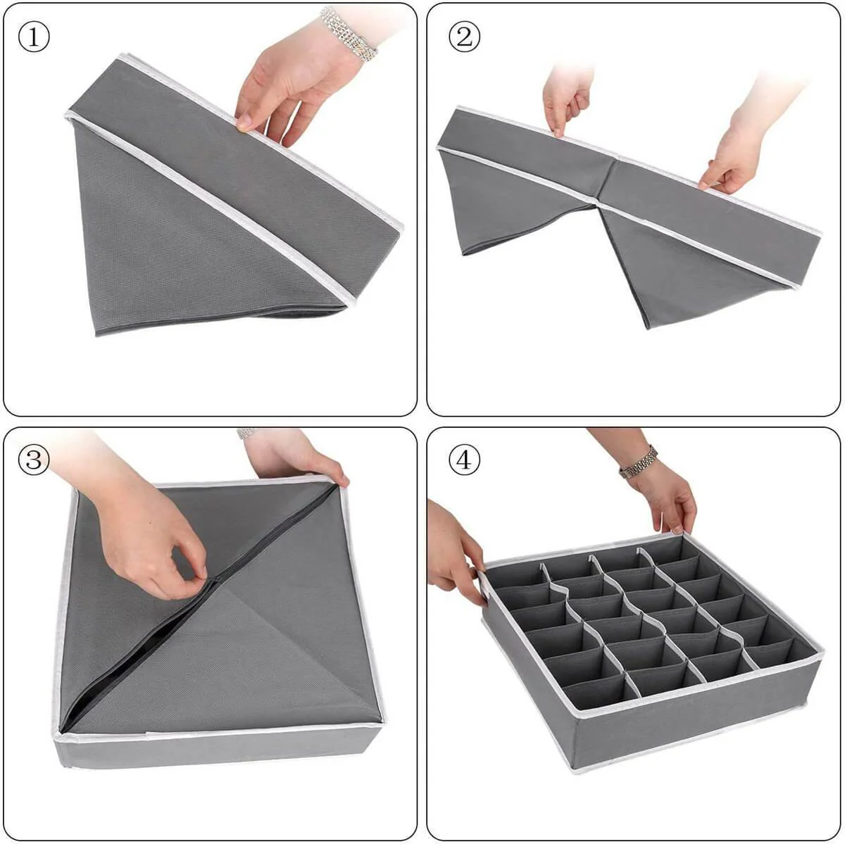 24 Cell Collapsible Drawer Organisers Dividers Wardrobe Organiser 2 Packs Beige - Image 13