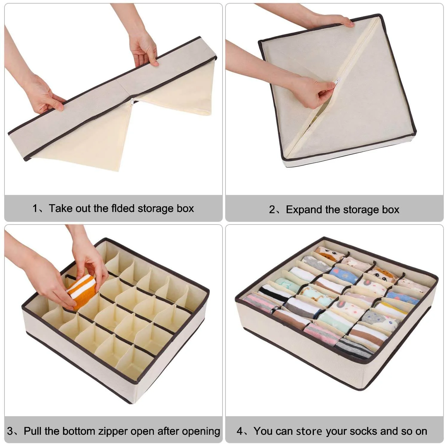 24 Cell Collapsible Drawer Organisers Dividers Wardrobe Organiser 2 Packs Beige - Image 7