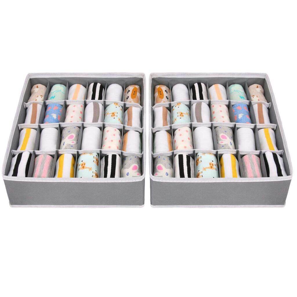 24 Cell Collapsible Drawer Organisers Dividers Wardrobe Organiser 2 Packs Beige - Image 8