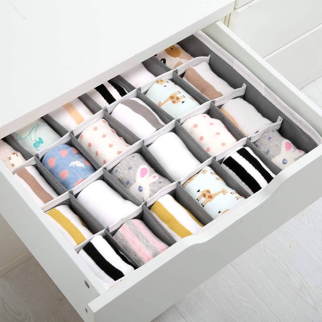 24 Cell Collapsible Drawer Organisers Dividers Wardrobe Organiser 2 Packs Beige - Image 9