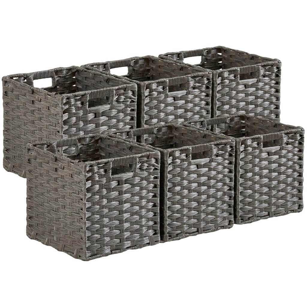 28 cm Wicker Storage Cube Boxes, Ash Grey Rattan Effect, Anti-Mould Closet Organizers - Image 10