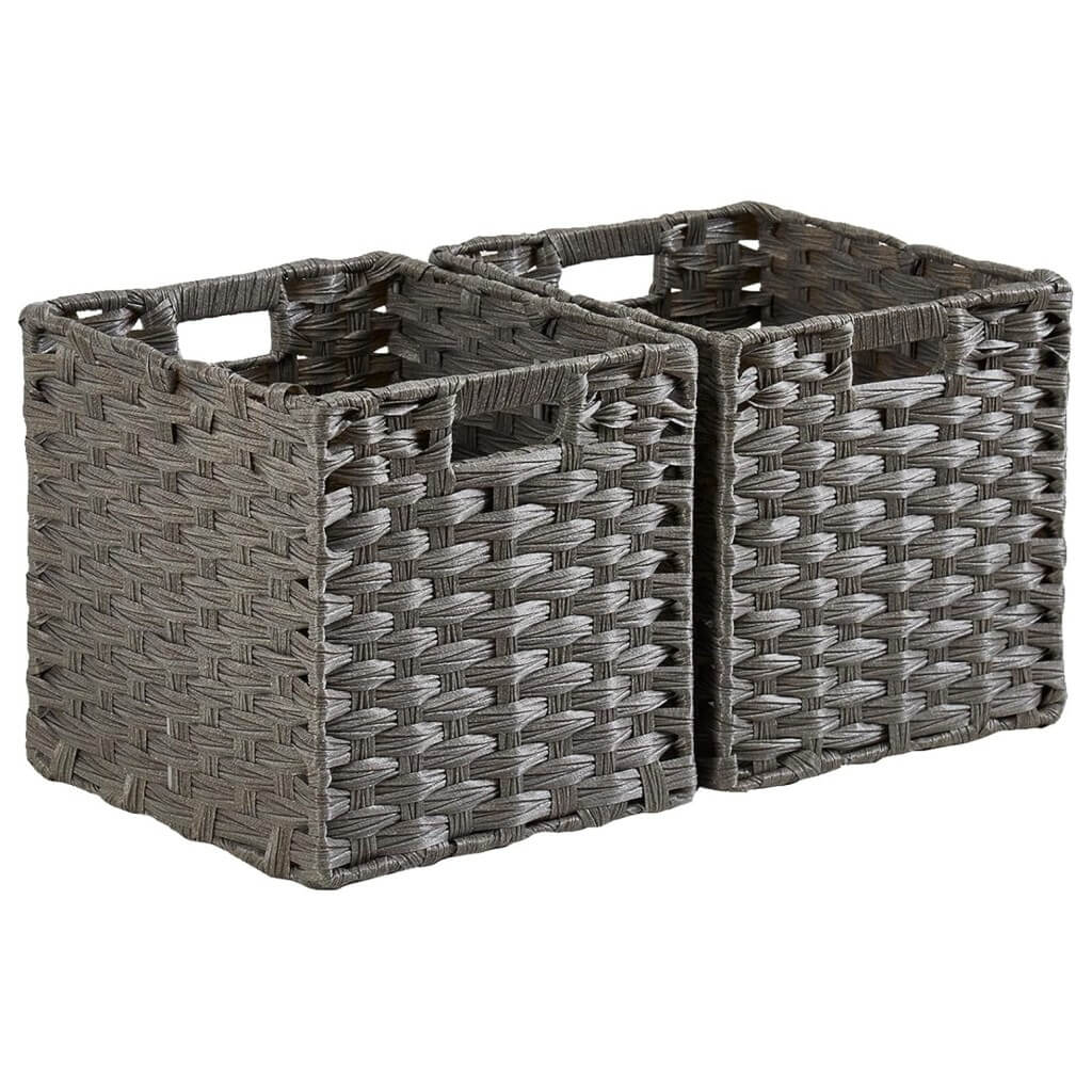 28 cm Wicker Storage Cube Boxes, Ash Grey Rattan Effect, Anti-Mould Closet Organizers - Image 8