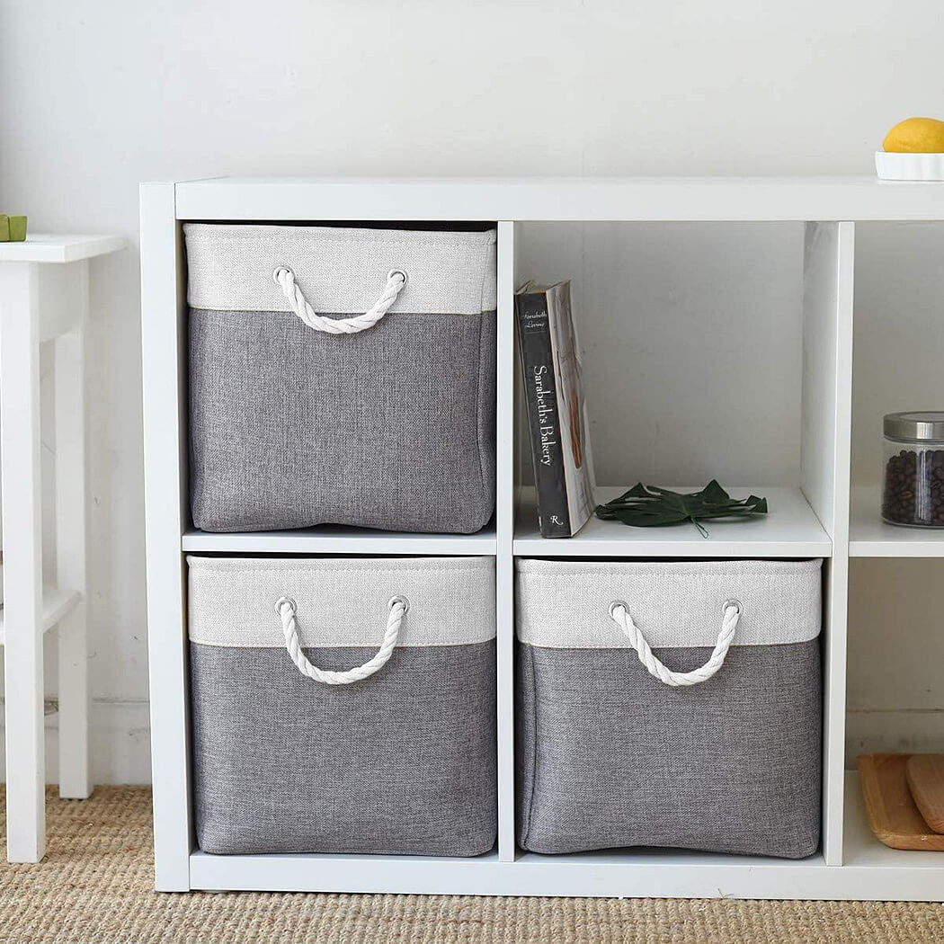 28cm Square Storage Boxes Grey White Mangata - Image 5