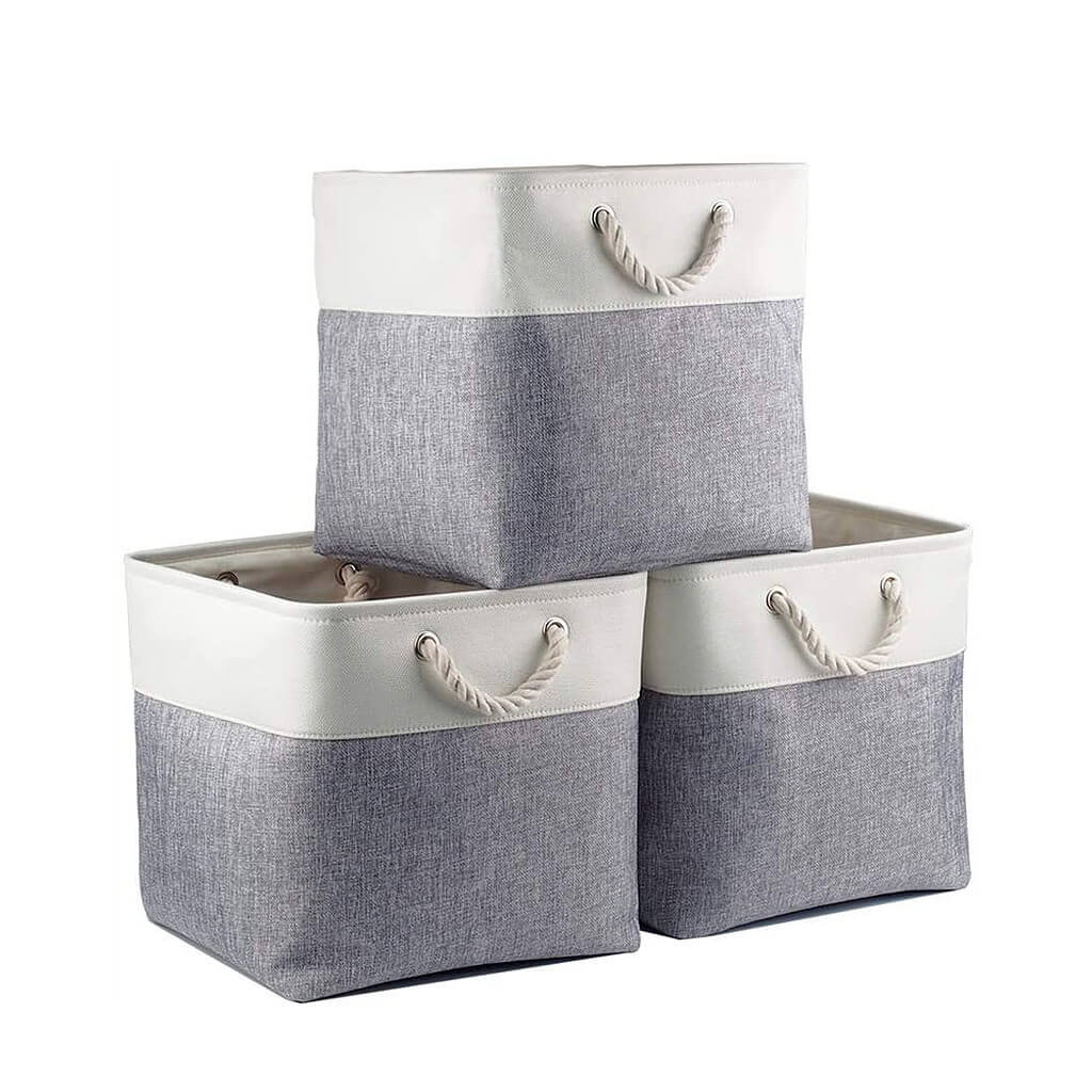28cm Square Storage Boxes Grey White Mangata - Image 7