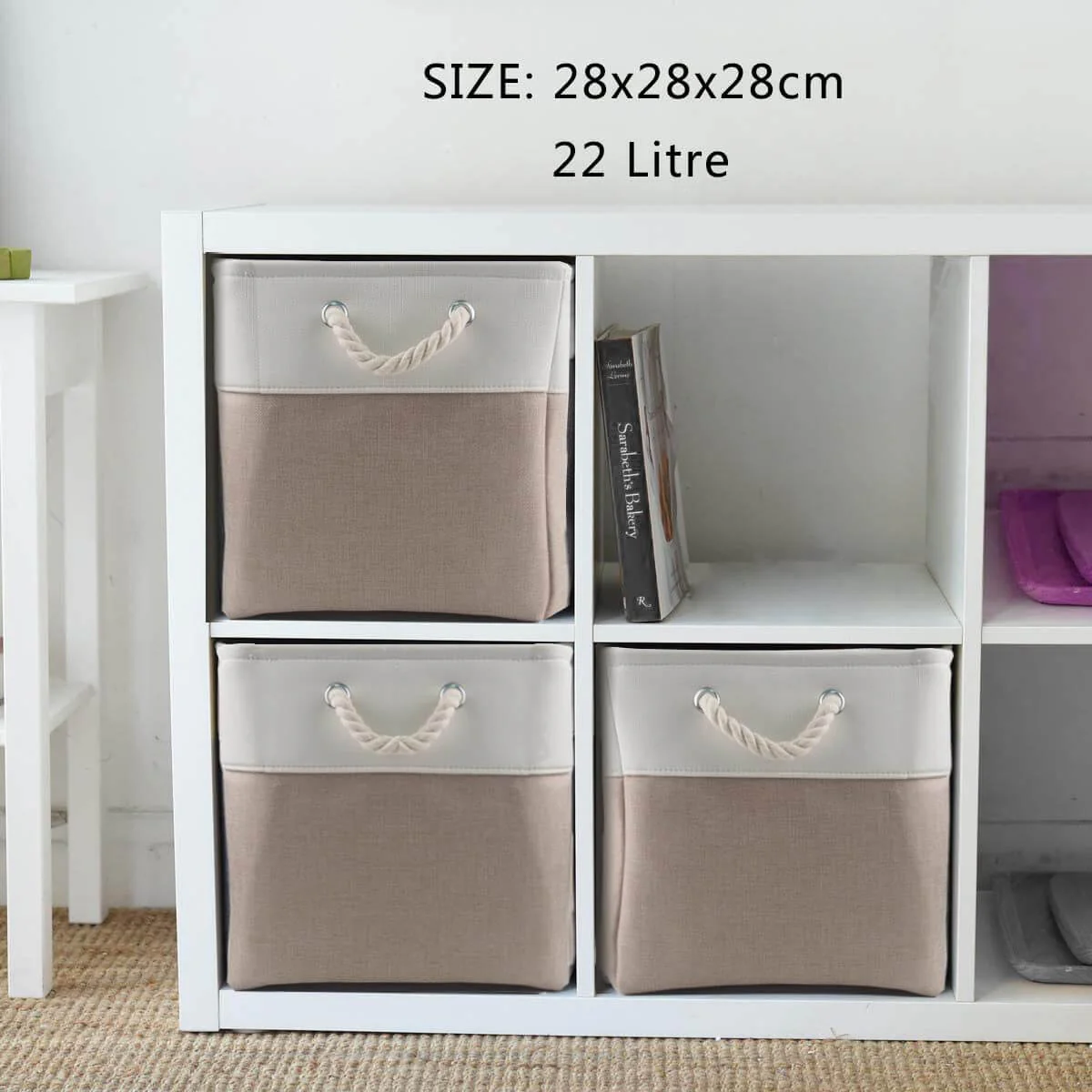 28cm Storage Box with Rope Handle White Khaki - Image 3