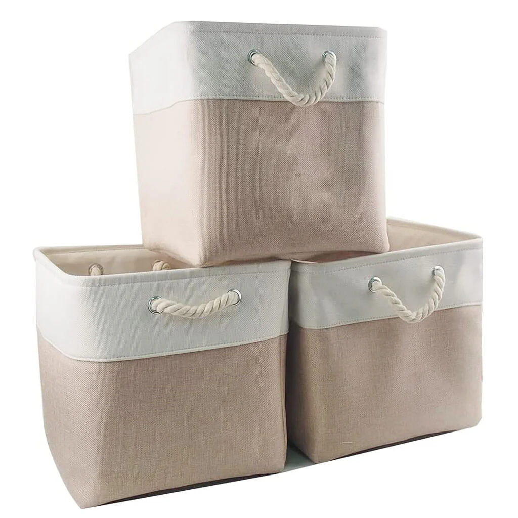 28cm Storage Box with Rope Handle White Khaki - Image 9