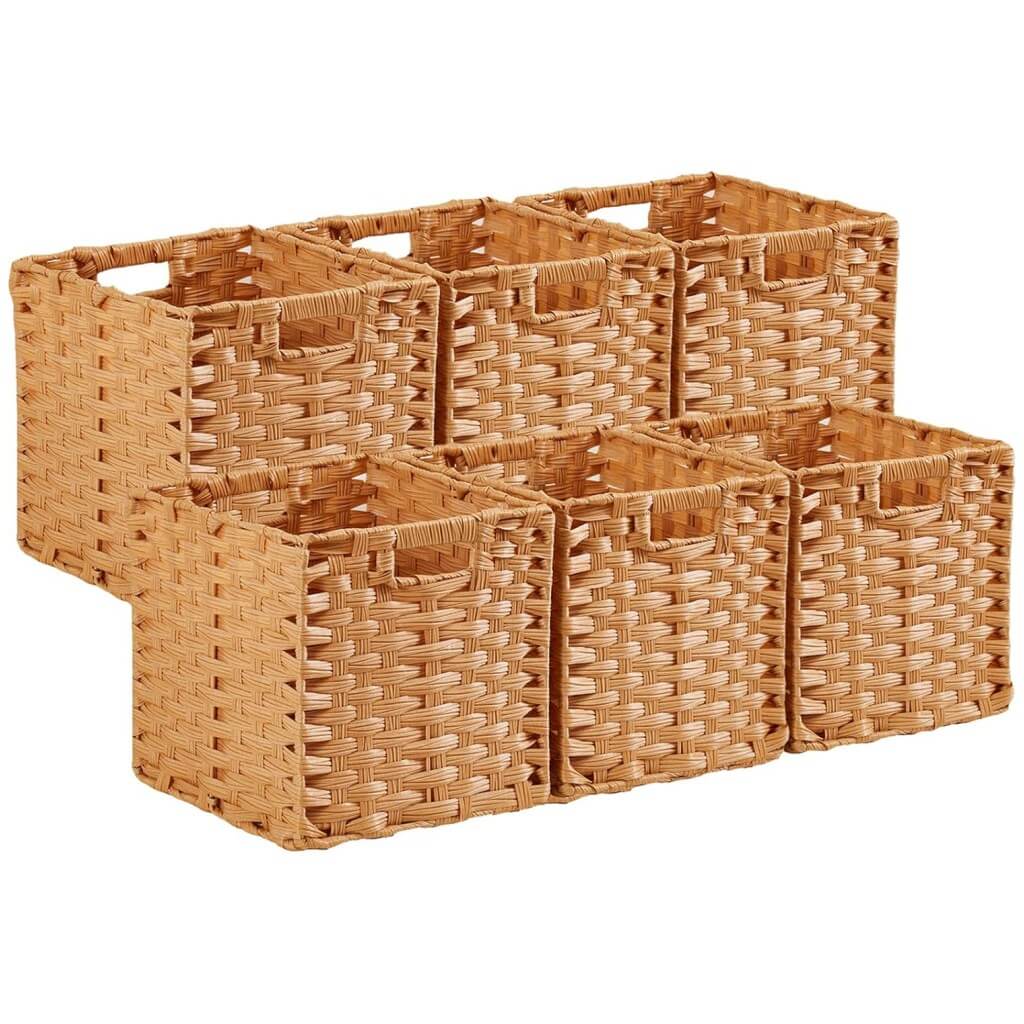 28cm Hand-Woven Polyrattan Storage Cube Boxes Popcorn Beige - Image 10