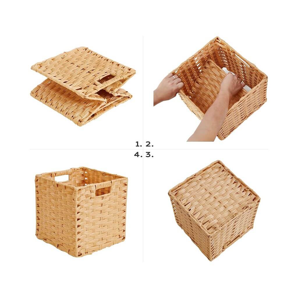 28cm Hand-Woven Polyrattan Storage Cube Boxes Popcorn Beige - Image 6