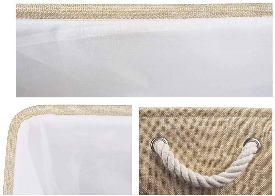 3 Pack Small Beige Foldable Canvas Storage Baskets - Image 3