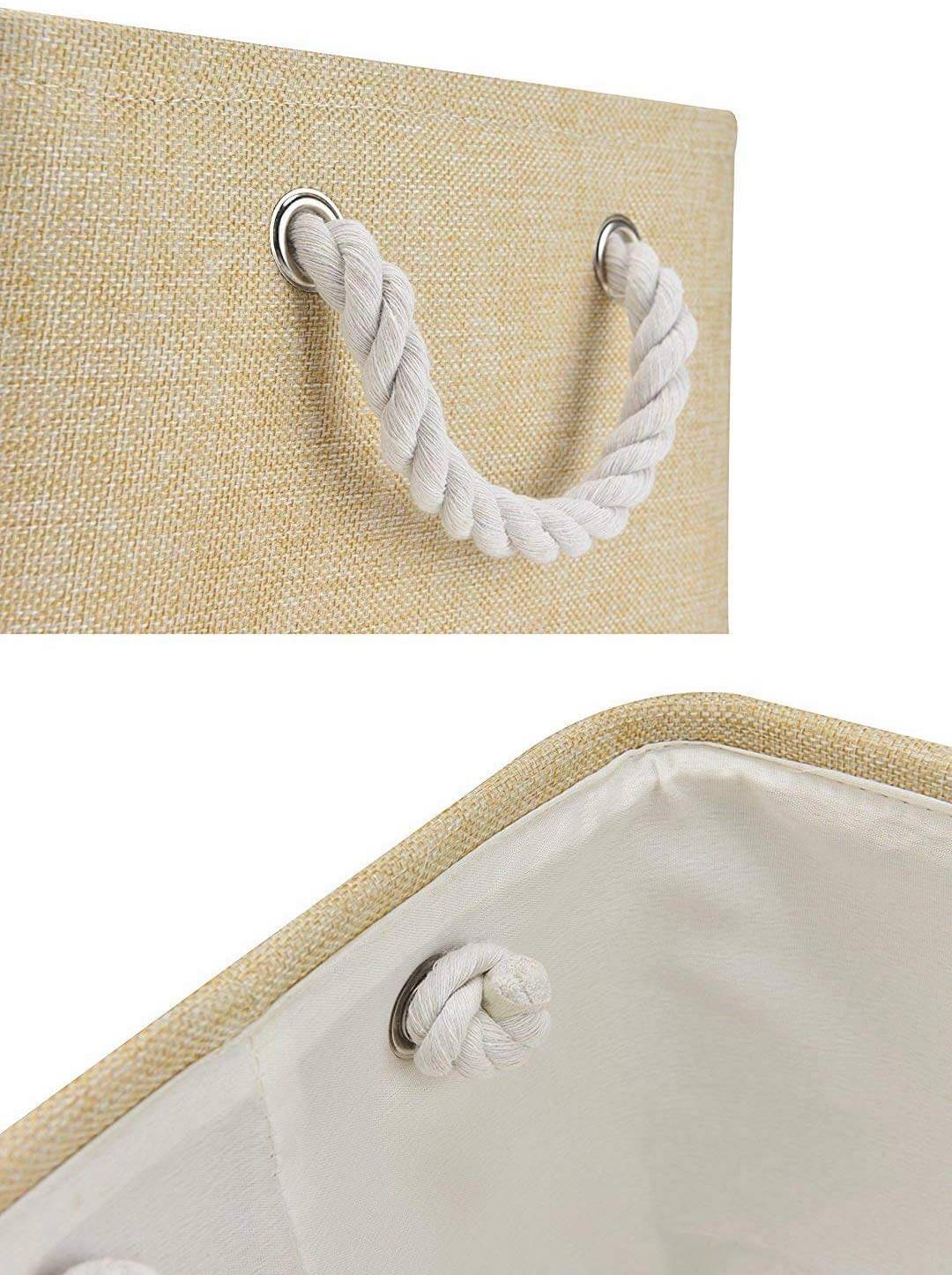3 Pack Small Beige Foldable Canvas Storage Baskets - Image 4