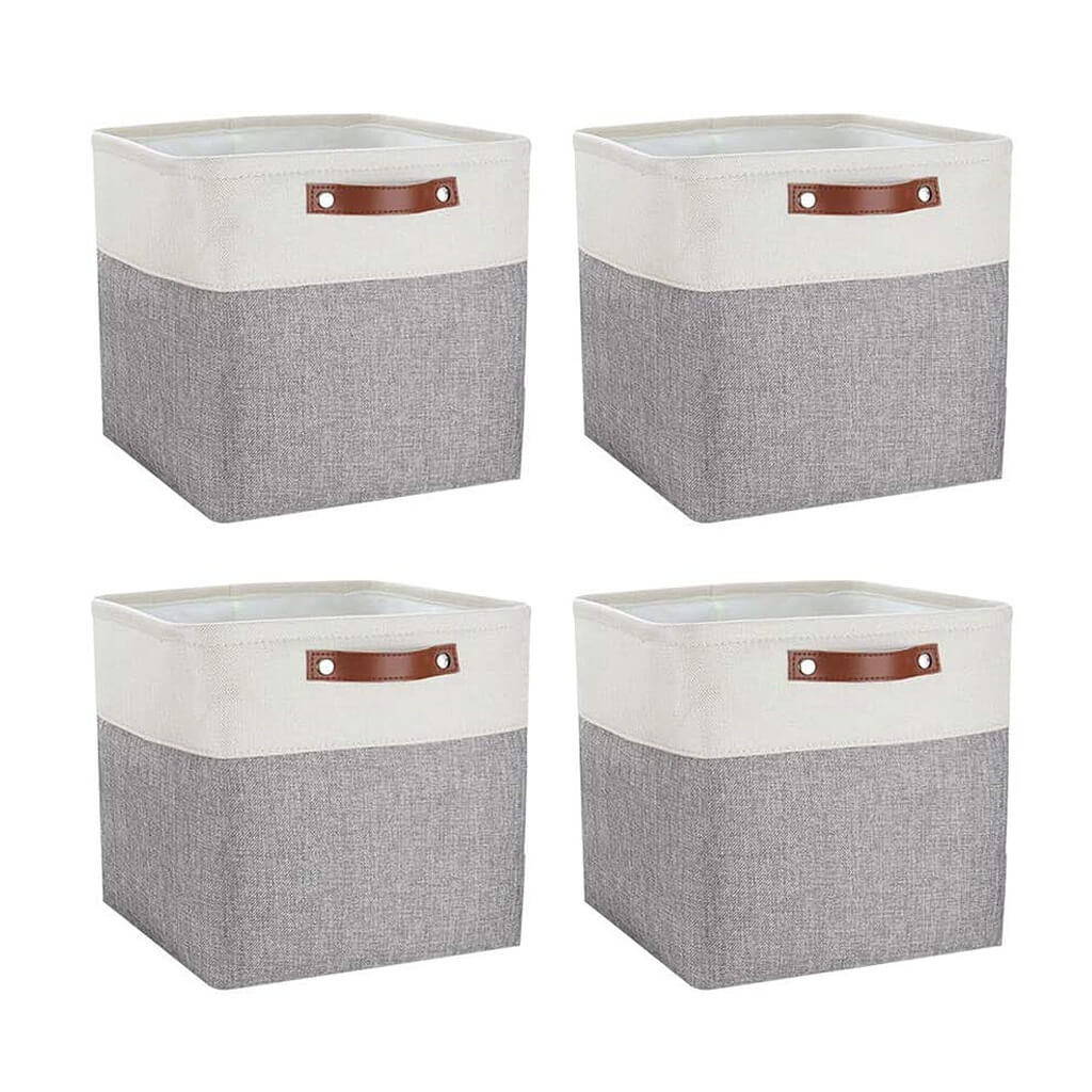 30cm White Grey Cube Storage Boxes with Leather Handle For Nursery - Image 10