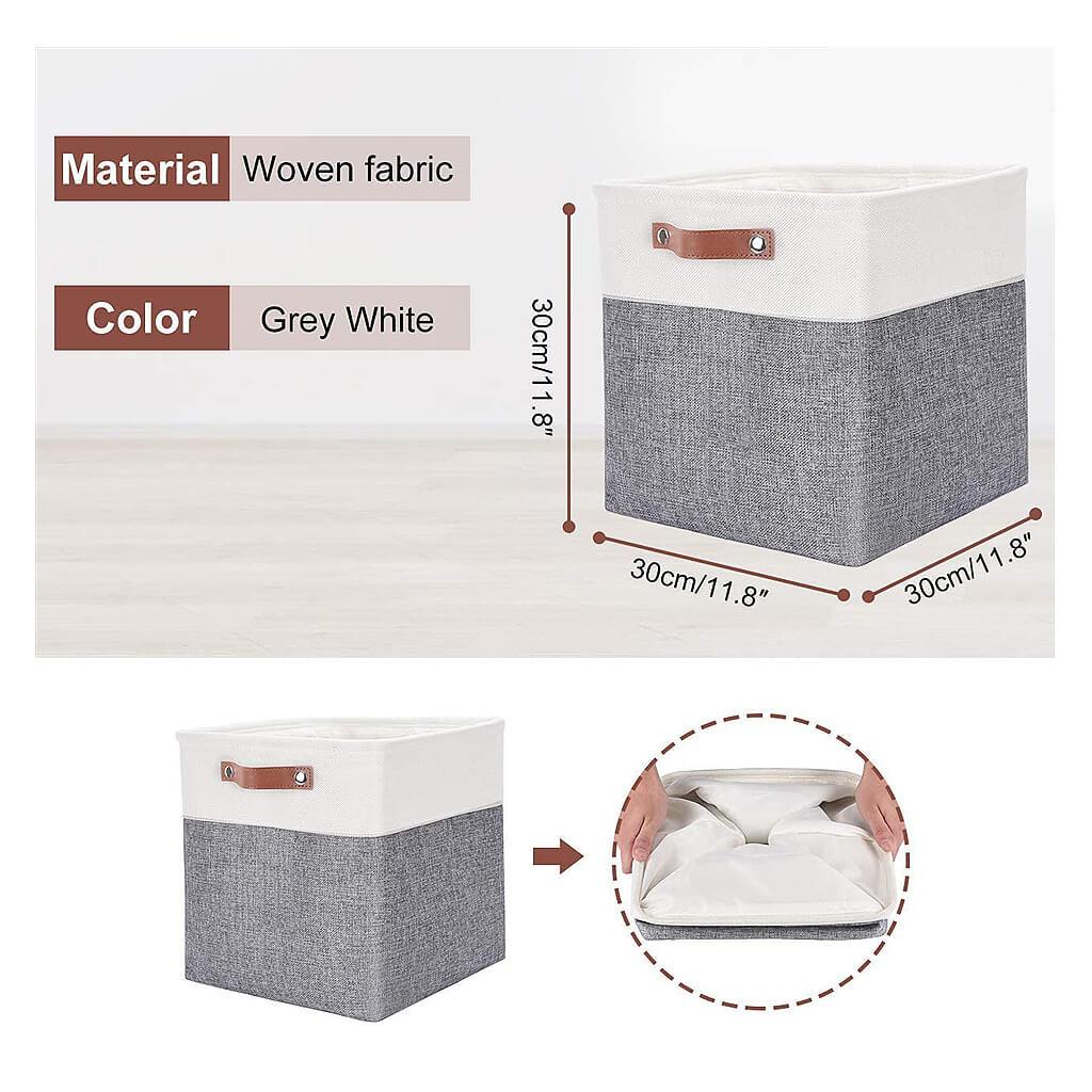 30cm White Grey Cube Storage Boxes with Leather Handle For Nursery - Image 4