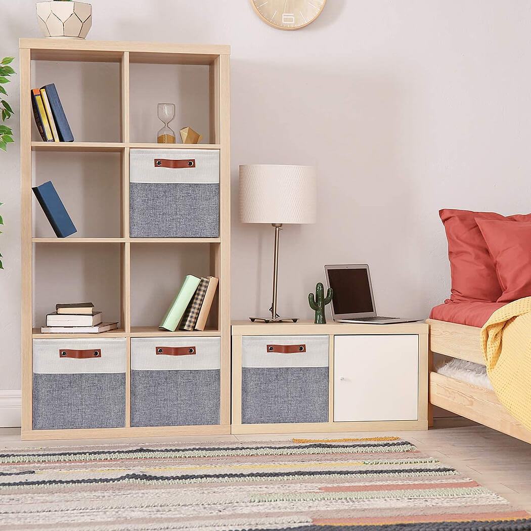30cm White Grey Cube Storage Boxes with Leather Handle For Nursery - Image 6