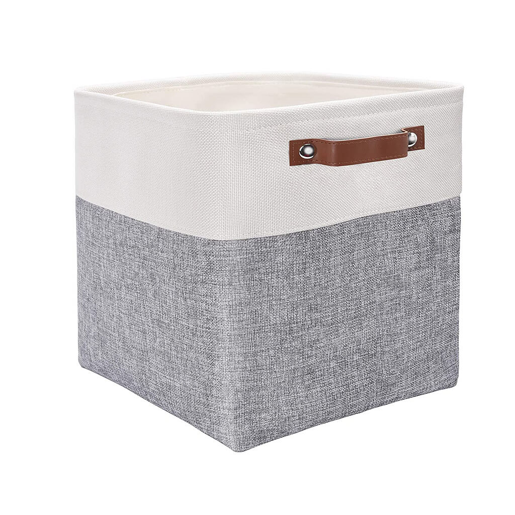 30cm White Grey Cube Storage Boxes with Leather Handle For Nursery - Image 8