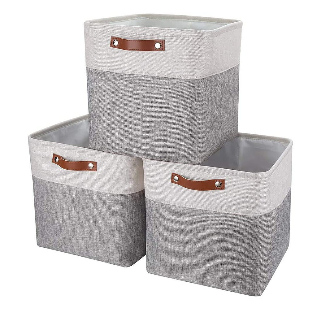 30cm White Grey Cube Storage Boxes with Leather Handle For Nursery - Image 9