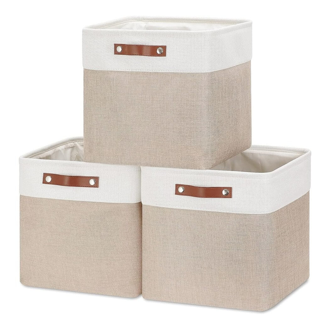 33cm Canvas Storage Cube Box Fabric Storage Basket 3 Pack - Image 12