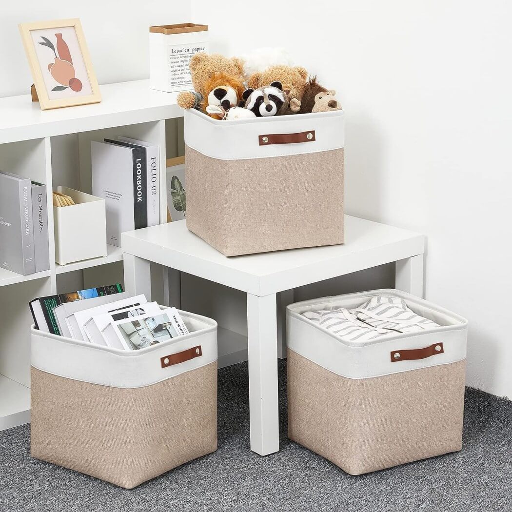 33cm Canvas Storage Cube Box Fabric Storage Basket 3 Pack - Image 14