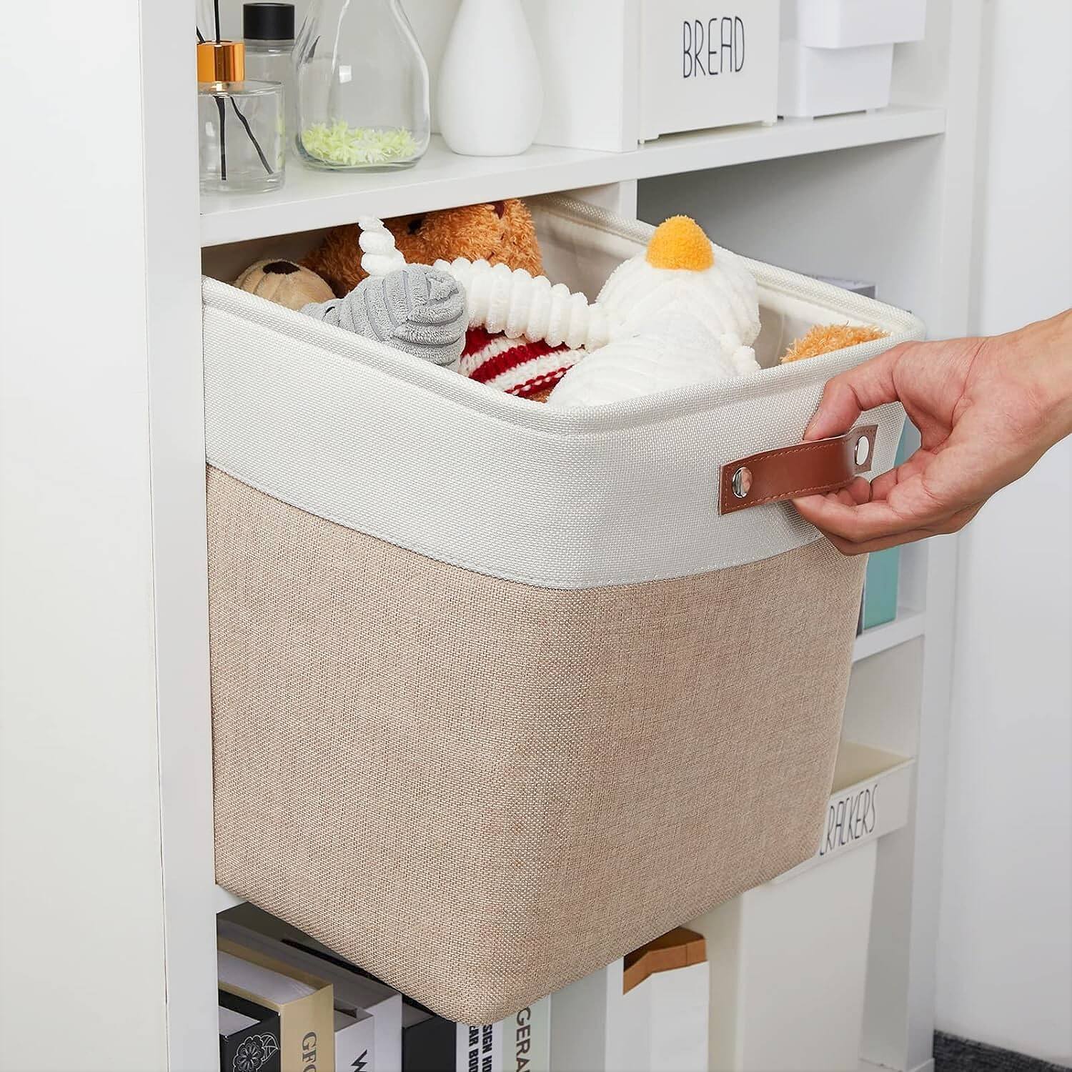 33cm Canvas Storage Cube Box Fabric Storage Basket 3 Pack - Image 15
