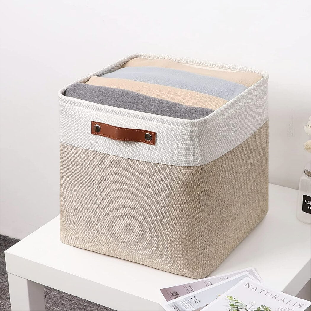 33cm Canvas Storage Cube Box Fabric Storage Basket 3 Pack - Image 19