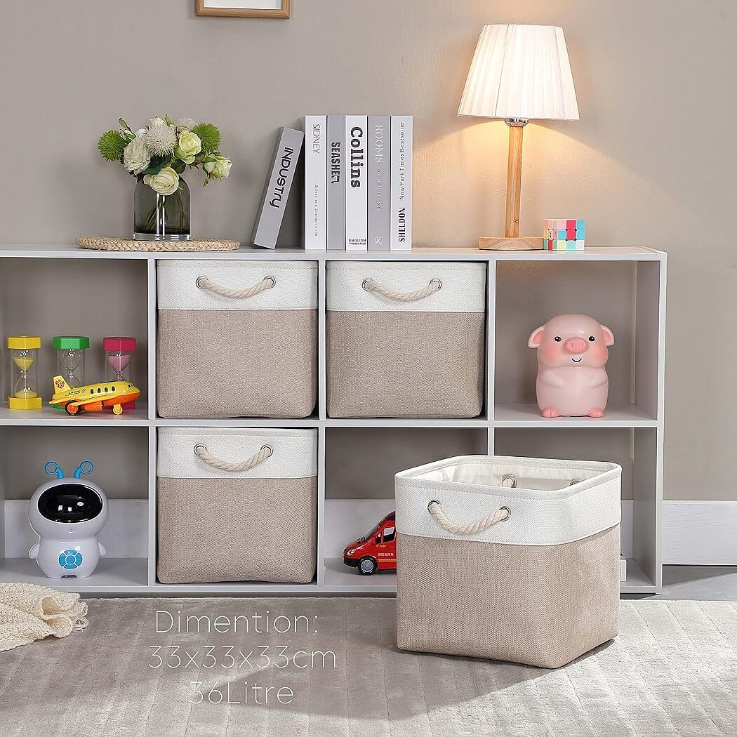 33cm Canvas Storage Cube Box Fabric Storage Basket 3 Pack - Image 22