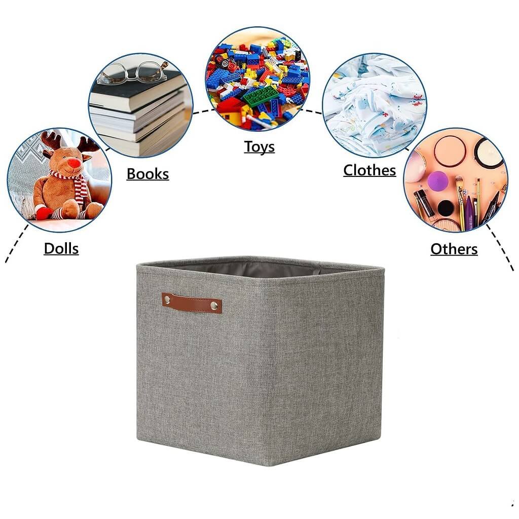33cm Canvas Storage Cube Box Fabric Storage Basket 3 Pack - Image 34
