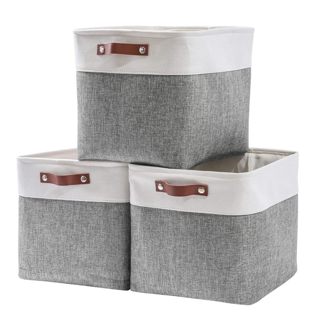 33cm Canvas Storage Cube Box Fabric Storage Basket 3 Pack - Image 5