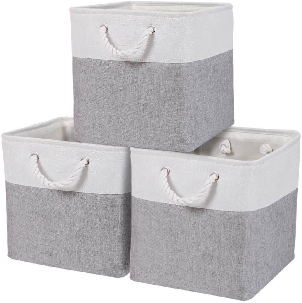 33cm Canvas Storage Cube Box Fabric Storage Basket 3 Pack - Image 54