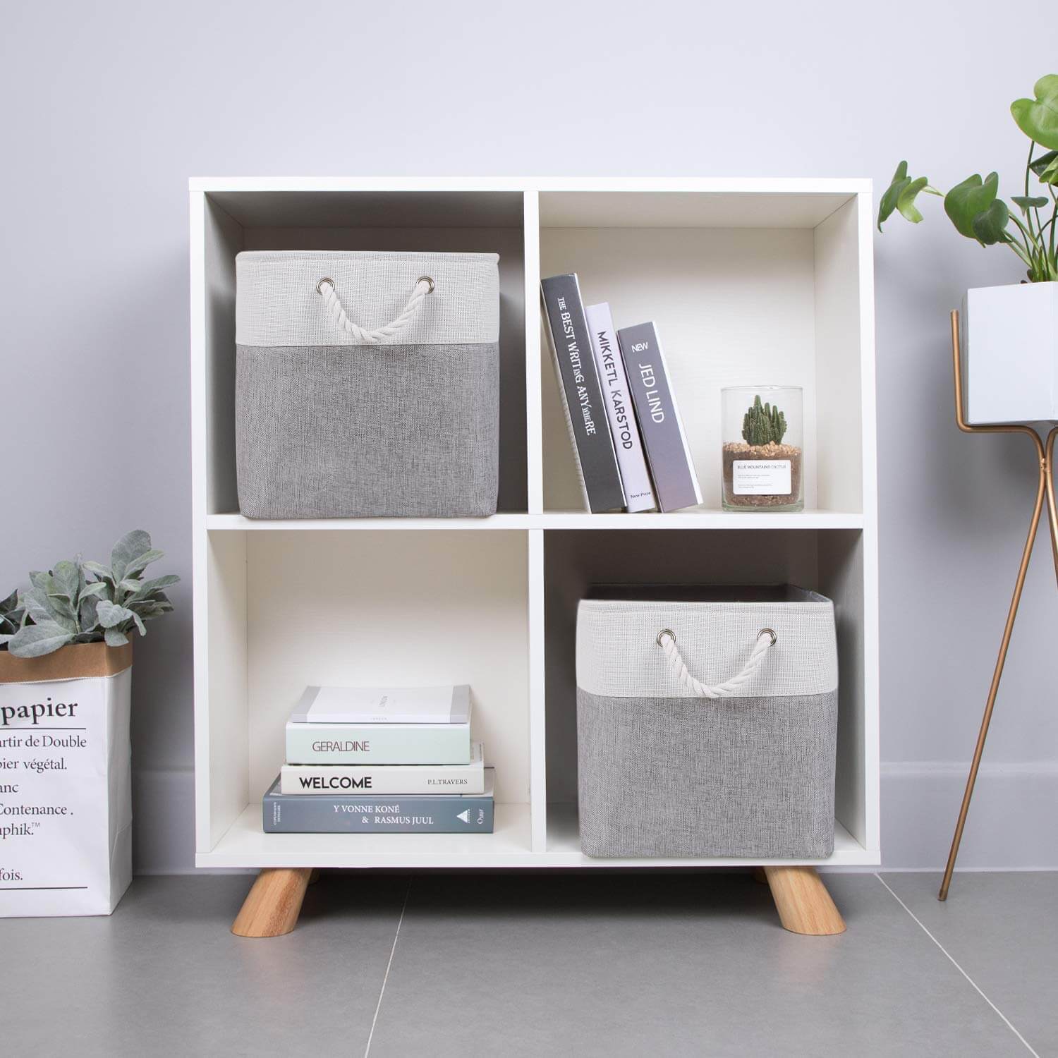 33cm Canvas Storage Cube Box Fabric Storage Basket 3 Pack - Image 56