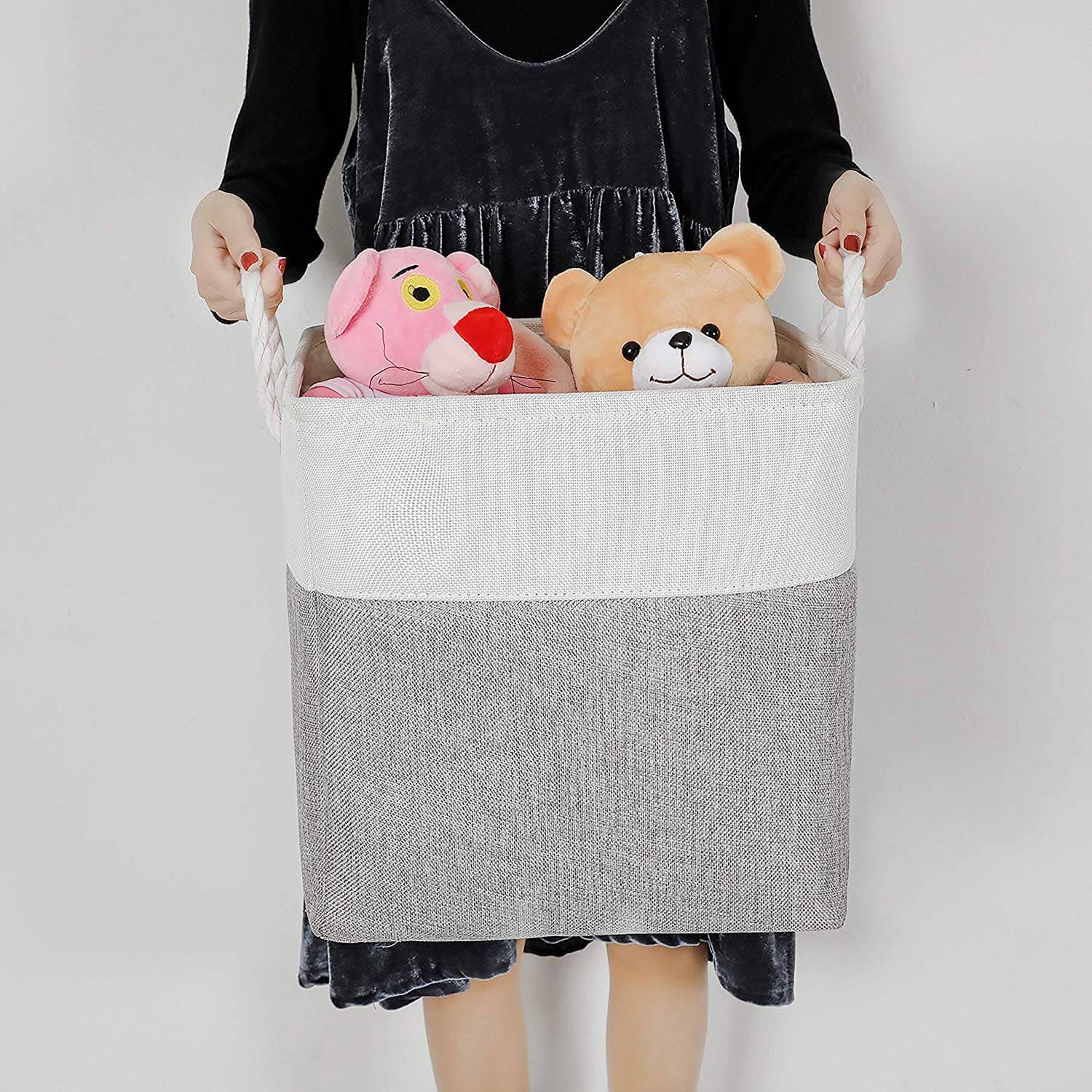 33cm Canvas Storage Cube Box Fabric Storage Basket 3 Pack - Image 59