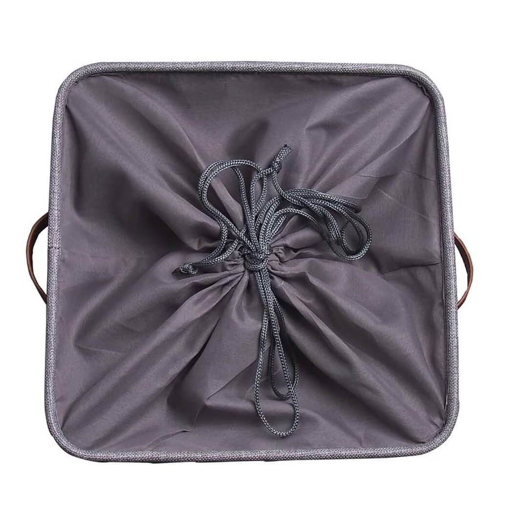 33CM Grey Storage Cube Box Basket with Leather Handle for Clothes - Image 3