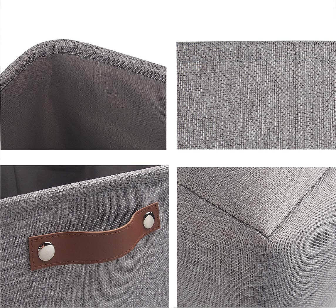 33CM Grey Storage Cube Box Basket with Leather Handle for Clothes - Image 4
