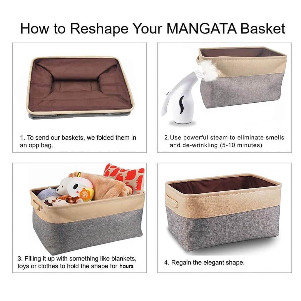 33cm Fabric Cube Box Storage Basket Grey with Soft Rope Handle - Image 7