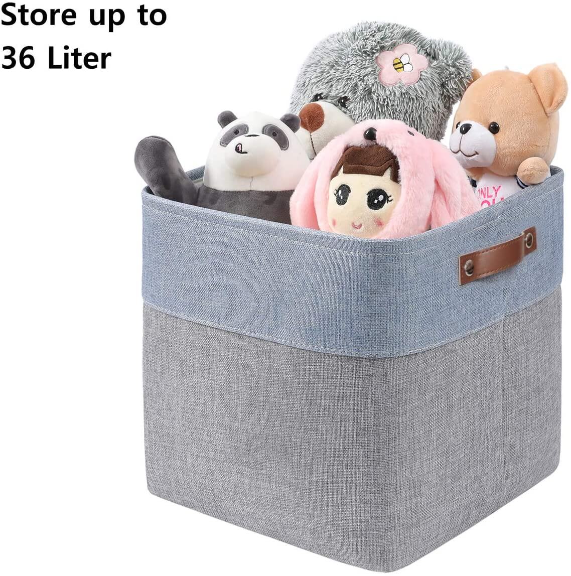 33CM Storage Cube Boxes with Leather Handle for Cupboards Grey & Blue - Image 4