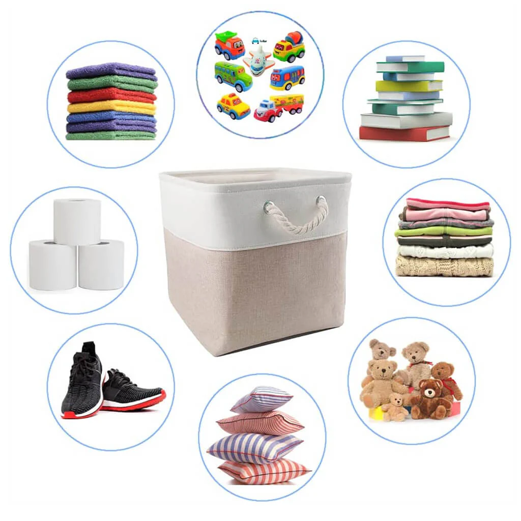 33x33x33cm Storage Cube Boxes for Kallax Shelf White Light Khaki - Image 4