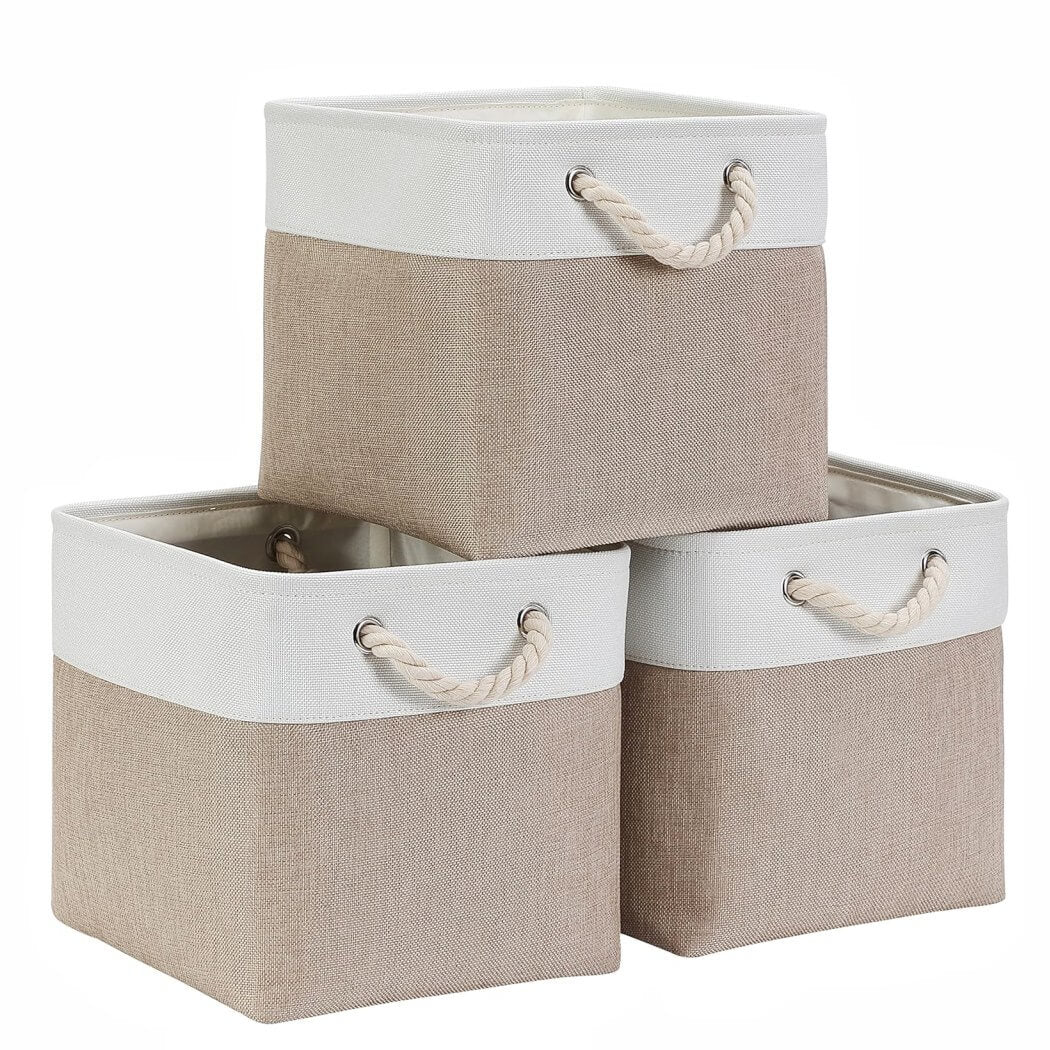 33x33x33cm Storage Cube Boxes for Kallax Shelf White Light Khaki - Image 7