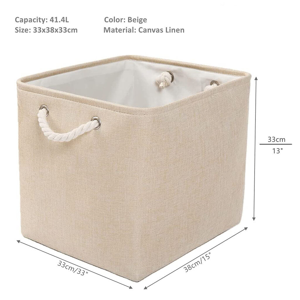 33x38x33cm Beige Canvas Fabric Kallax Insert Boxes Set - Image 4