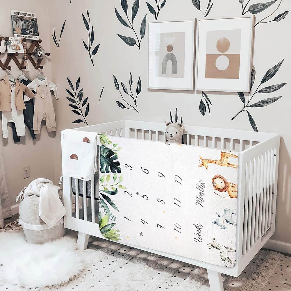 Baby Milestone Blanket for Boys Girls Large Animal Printed - Image 3