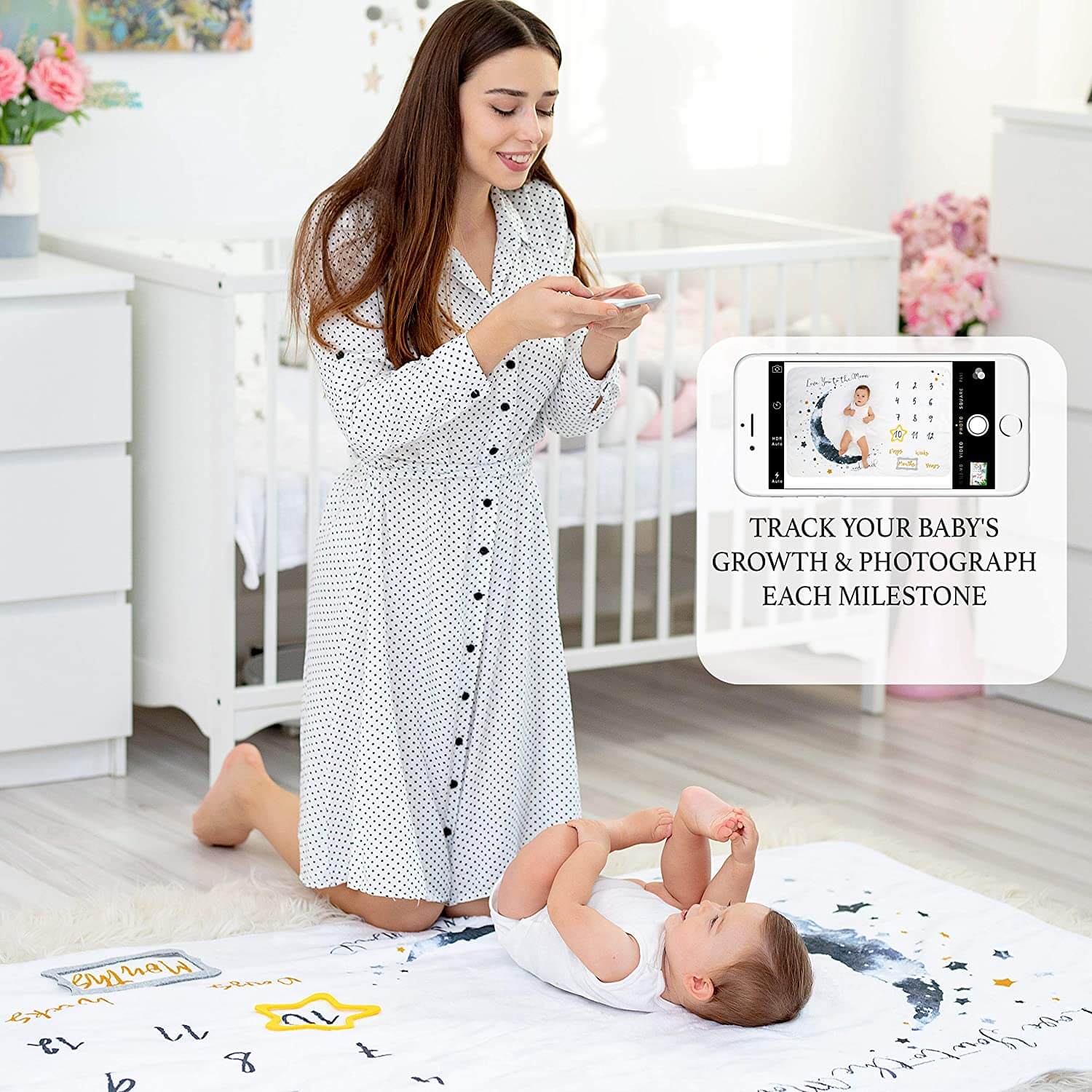 Baby Monthly Milestone Blanket Boy and Girl, Best Shower Gift, Moon and Star - Image 4