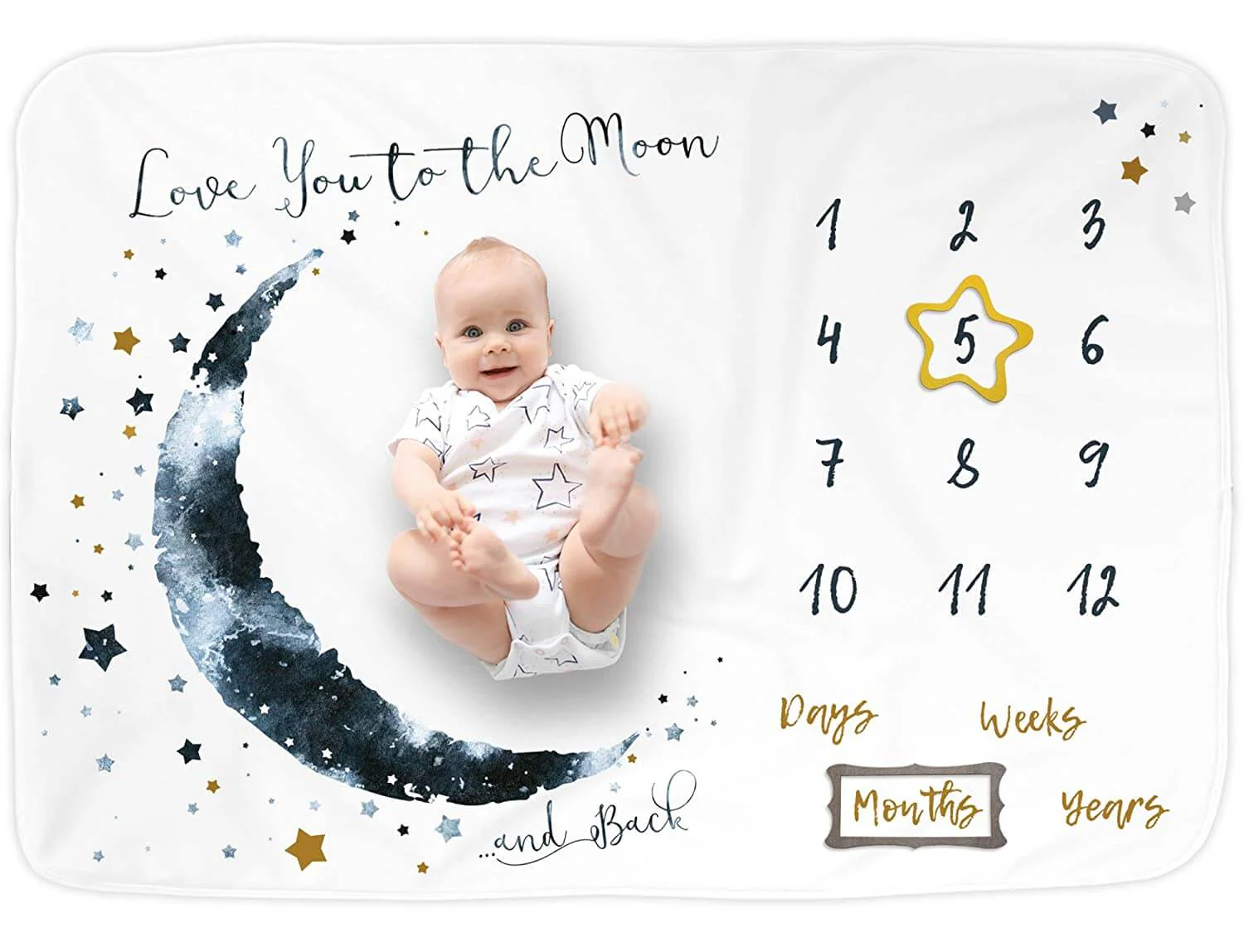 Baby Monthly Milestone Blanket Boy and Girl, Best Shower Gift, Moon and Star - Image 6
